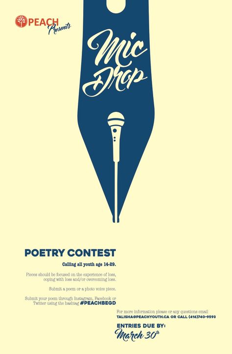 Cool poster by reddit user bmbolland posted to /r/graphic_design. Great use of shape and negative space.  https://www.reddit.com/r/graphic_design/comments/44gvye/mic_drop_1212_poster_made_for_a_poetry_contest_my/ Writing Competition Poster Design, Photo Contest Poster, Contest Poster Design, Poetry Posters Design, Competition Poster Design, Competition Poster, Contest Poster, Poetry Posters, Graphic Design Creative