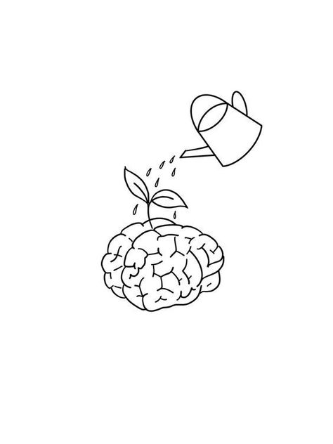 Tattoo Teacher Ideas, Watering Brain Tattoo, Cute Minimalist Background, Teachers Tattoo Ideas, One Line Brain Tattoo, Cute Brain Tattoo, Brain Line Tattoo, Tattoo For Teachers Ideas, Minimalist Brain Tattoo