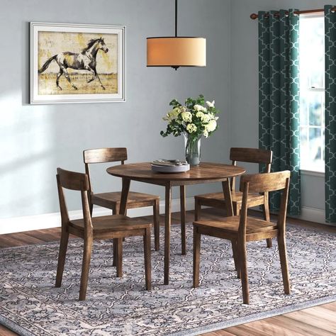 Wade Logan® Freshour 4 - Person Dining Set & Reviews | Wayfair Midcentury Dining Room, Solid Wood Dining Set, Circular Table, Dining Room Table Set, 5 Piece Dining Set, Walnut Table, Wood Table Top, Solid Wood Table, Dining Room Inspiration