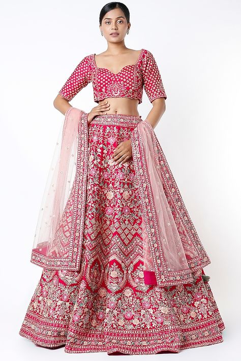 Fuchsia Hand Embroidered Lehenga Set Design by Kalighata at Pernia's Pop Up Shop 2021 Mrunalini Rao Lehenga, Mrunalini Rao, Pakistani Style, Designer Bridal Lehenga, Embroidered Lehenga, Red Lehenga, Indian Dresses Traditional, New Address, Embroidered Wedding