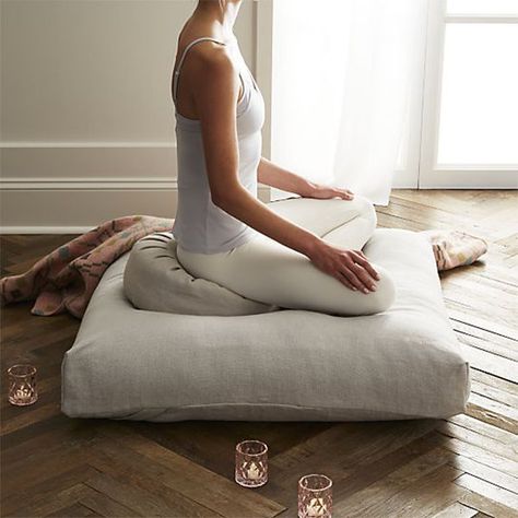 Nine tips to create a wellness sanctuary at home with goop x CB2 Meditation Nook, Yoga Meditation Space, Home Yoga Room, Yoga Meditation Room, Large Floor Cushions, Meditation Room Decor, Meditation Corner, Meditation Rooms, Zen Room