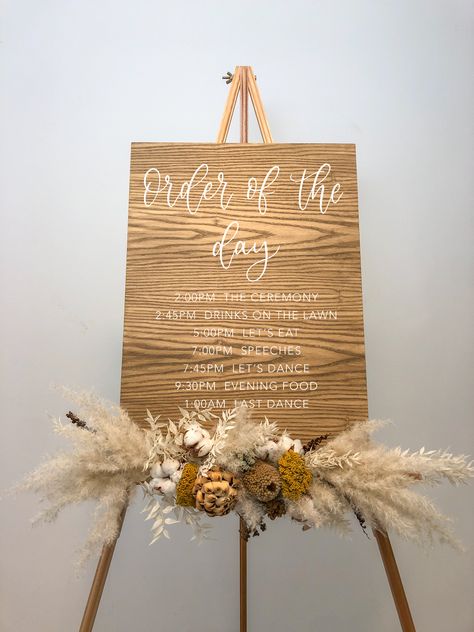 Dried Flower Sign, Pampas Business Sign, Rustic Dried Flower Decor Wedding, Wedding Sign Dried Flowers, Pampas Sign, Pressed Floral Wedding Sign, Order Of The Day Sign, Order Of The Day Wedding, Wedding Entrance Sign