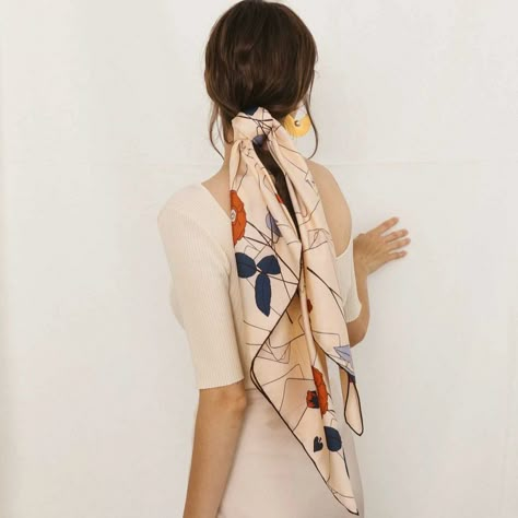 Silk Scarf Outfit, Scarf Aesthetic, Silk Scarf Style, Silk Scarf Hair, Large Silk Scarf, Silk Neck Scarf, Silk Headscarf, Head Scarf Styles, Silk Square Scarf