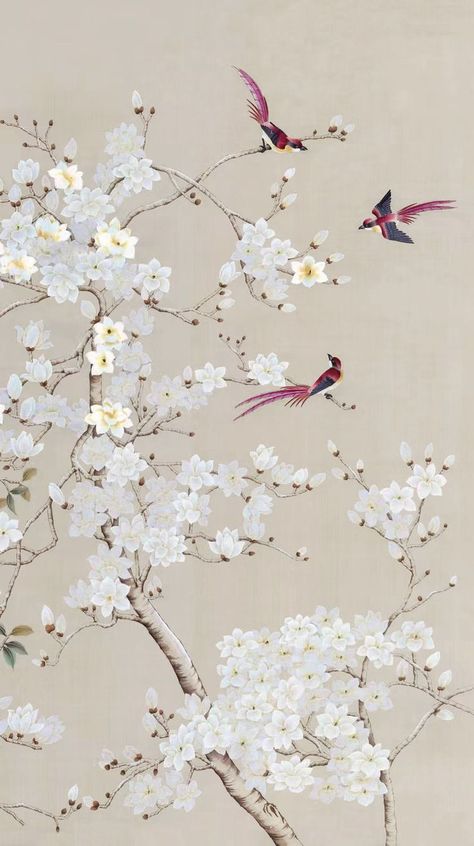 Chinese Flowers Wallpaper, Chinese Wallpaper Aesthetic, Chinoiserie Illustration, Chinoserie Wallpaper, Chinoiserie Flowers, Chinese Wall Art, Phone Wallpaper Iphone, Asian Wallpaper, Wallpapers Ideas