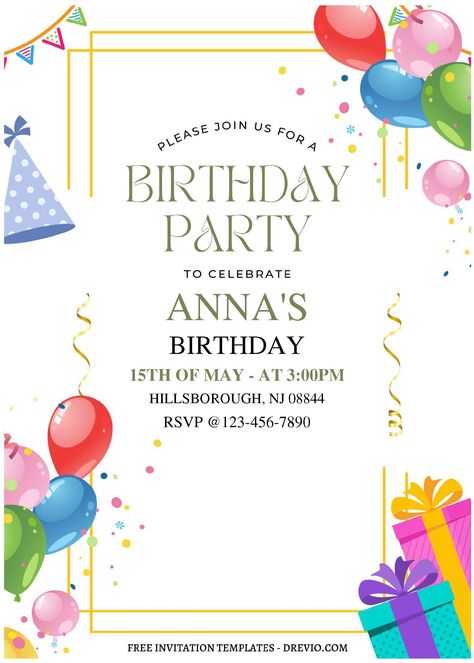 How To Make Birthday Invitation Card, Birthday Party Invitation Card Design, Free Birthday Party Invitation Templates, Bday Invitation Cards For Kids, Invitation Card Design Birthday Kids, Invitation Card Design For Birthday, Birthday Invitation Card For Kids, Birthday Card Design Ideas, Birthday Invitation Template Free Editable