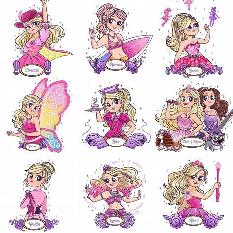 Briar’s Barbies on Instagram: “Check out @susanarodriguesart amazing illustrations she did for an art challenge last year! Enjoy her take on every Barbie movie! I know I…” Barbie Movies List, Princesas Disney Anime, Movie Collage, Mermaid Barbie, Barbie Drawing, Princess And The Pauper, Barbie Cartoon, Barbie Images, Hero Poster