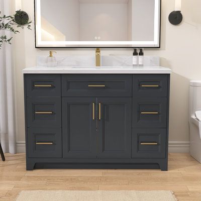 Our 48 inch bathroom vanity cabinets feature a simple yet stylish design to give your bathroom an eye-catching look. The cabinets of our bathroom vanities are made of solid wood and are also treated with mildew resistance, making our bathroom storage cabinet more waterproof and durable. Our bathroom vanity 48 inch is finished in a unique light gray that will make your bathroom look more premium and eye-catching. This bathroom large cabinet can bring a different visual effect to your bathroom. Ou Bathroom 48 Inch Vanity Ideas, Bathroom Vanity Without Sink, 49 Inch Bathroom Vanity, Bathroom Vanity Ideas 48 Inch, 48” Bathroom Vanities, 48 Inch Bathroom Vanity Single Sink, Dark Wood Vanity Bathroom, Bathroom Vanity 48 Inch, 48 Inch Vanity