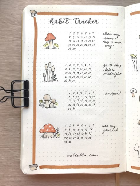 September Bujo Theme Simple, September Bullet Journal Habit Tracker, Sept Bullet Journal, Mushroom Bullet Journal Theme, Simple Bullet Journal Themes, September Journal Page, Bullet Journal Mushroom Theme, Bullet Journal September Theme, September Bullet Journal Mood Tracker