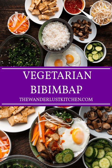 Bibimbap Vegetarian, Vegetarian Bibimbap, Bibimbap Bowls, Bibimbap Sauce, Seasoned Vegetables, Mushroom Chili, Bibimbap Bowl, Korean Bibimbap, Bibimbap Recipe