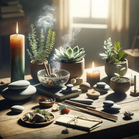 Zen Desk Decor, Spiritual Altar Aesthetic, Altar Inspiration Spiritual, Home Altar Ideas Spiritual, Meditate Photography, Alter Ideas Spiritual, Spiritual Living Room, Spiritual Alter, Meditation Table Altars