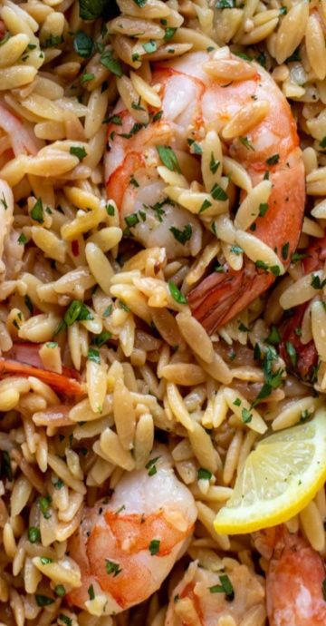 Shrimp Orzo Dinner Recipes, One Pot Shrimp And Orzo, Shrimp Orzo Recipes Salad, Fish Orzo Recipes, Shrimp Scampi Orzo Recipes, Seafood Entrees Dinners, Shrimp For Dinner Recipes, Shrimp Orzo Recipes Feta, Prawn Orzo Recipes