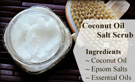 Epsom Salt Scrub Recipe, Coconut Oil Salt Scrub, Diy Salt Scrub Recipe, Epsom Salt Scrub, Salt Scrub Recipe, Coconut Oil Body Scrub, Homemade Coconut Oil, Epson Salt, Diy Coconut Oil