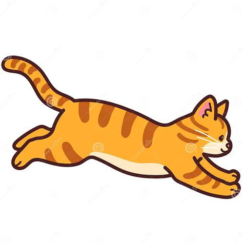 Cat Running Illustration, Cat Running Drawing, Cat Jumping Drawing, Orange Cat Cartoon, Tabby Cat Illustration, Running Tiger, Symbol Cute, Running Drawing, Cat Clip Art