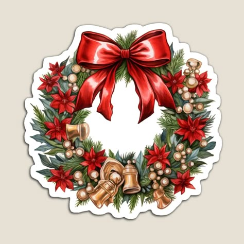 Get my art printed on awesome products. Support me at Redbubble #RBandME: https://www.redbubble.com/i/magnet/Festive-Christmas-Floral-Wreath-sticker-by-Bouchey/153923902.TBCTK?asc=u Christmas Decorations Drawings, Xmas Stickers, Christmas Embellishments, Christmas Learning, Bee Pictures, Xmas Sticker, Decorate Notebook, Seasonal Flowers, Christmas Floral