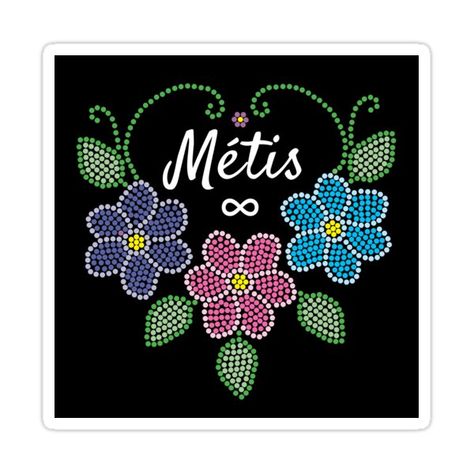 Decorate laptops, Hydro Flasks, cars and more with removable kiss-cut, vinyl decal stickers. Glossy, matte, and transparent options in various sizes. Super durable and water-resistant. Metis flower bead work inspired design, complete with spirit bead (can you spot it?). Show off your love of Métis culture with this colourful design. Metis Floral Designs, Metis Flower, Flower Dot Art, Metis Beadwork Patterns, Métis Beading, Indigenous Activities, Metis Art, Metis Beading, Painted Feathers