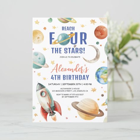 Outer Space Birthday Invitations, Girl Birthday Invitations, Third Birthday Invitations, Party Invitations Birthday, Space Birthday Invitation, Two The Moon, First Trip Around The Sun, Space Kids, Girl Birthday Party Invitations