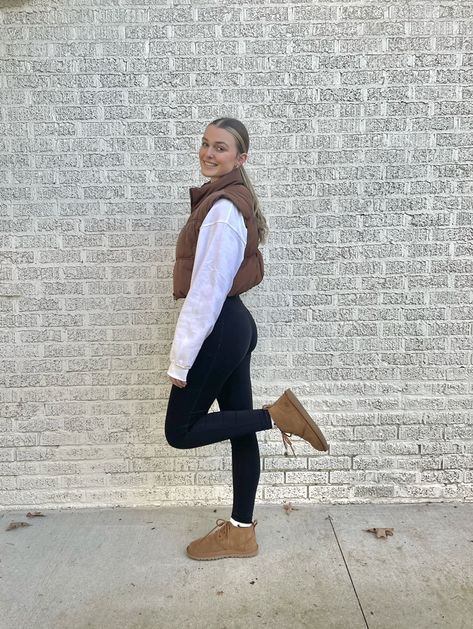 Brown Puff Vest Outfit, Trendy Brown Puffer Jacket For Spring, Brown Mini Puffer Vest Outfit, Girls Vest Outfit, Trendy Brown Winter Vest, Brown Puffer Vest Outfit, Cropped Puffer Vest Outfit, Puffer Vest Brown, Black Puffer Vest Outfit