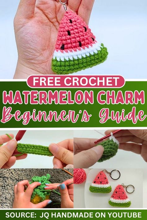 Watermelon can be rated as the loveliest of all summer fruits. That's why we have brought this crochet watermelon amigurumi keychain pattern from JQ Handmade perfect for beginners. You will love its quick completion, the use of bright yarns and clear instructions. Crochet Watermelon Slice Free Pattern, Watermelon Crochet Keychain, Crochet Watermelon Keychain, Quick Crochet Keychain, Watermelon Crochet Patterns, Quick Crochet Projects To Sell, Crochet Fruit Keychain, Watermelon Amigurumi, Amigurumi Keychain Pattern