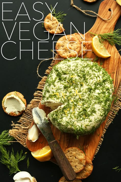 EASY VEGAN CHEESE! Just 8 ingredients, creamy, garlic and dill infused, SO delicious #vegan #glutenfree #cheese #recipe Vegan Cheese Board, Easy Vegan Cheese, Vegan Cheese Recipes, Vegan Appetizers, Garlic Herb, Vegan Foods, Vegan Cheese, Vegan Life, Vegan Eating