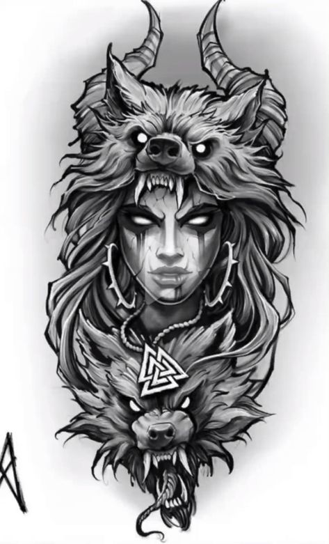 Skadi Tattoo, Female Viking Tattoo, Norse Goddess Tattoo, Valkyrie Drawing, Viking Female Warrior Tattoo, Viking Tattoo Ideas, Norse Dragon, Fenrir Tattoo, Gotik Tattoo