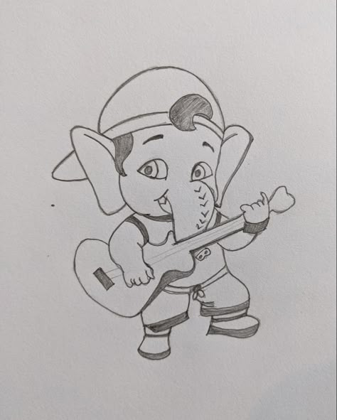 Mahadev Simple Sketch, Devotional Drawings Easy, Vinayagar Drawing Easy, Cute God Drawing Easy, Mahadev Drawing Pencil Easy, Ganesha Drawing Sketches, Vinayagar Drawing, Drawing Of Ganesha, Cute Ganesha Drawing