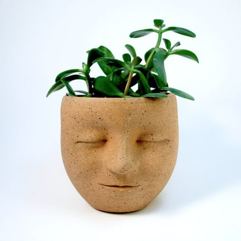 Face Pots, Diy Clay Pots For Plants, Clay Sculpture Plant Pot, Pottery Head Planter, Plant Pot With Face, Ceramic Vase With Face, Head Planters Ceramic, Handmade Clay Pots, Clay Plant Pots