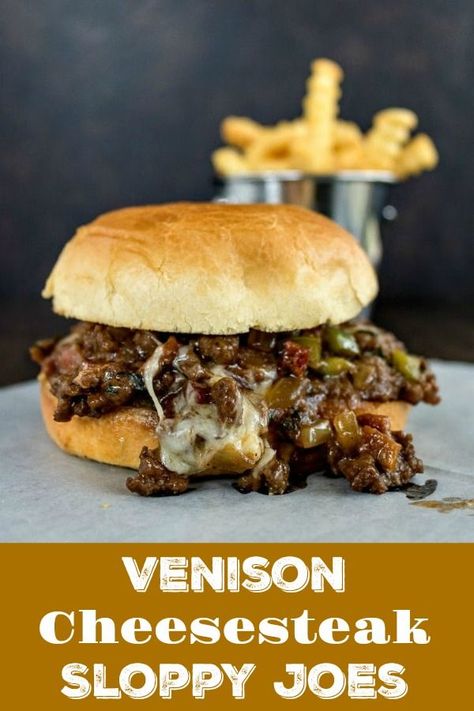 Venison Cheesesteak Sloppy Joes are a burger and cheesesteak in every mouthwatering bite! Easy to make and ready in under an hour, it's perfect as a sandwich, slider, or on its own #cheesesteak #sloppyjoe #venison #gamemeat #deermeat #venisonburger #bacon #cheese #cheddarcheese #sandwich #karylskulinarykrusade Elk Sloppy Joes, Min Steak Recipes, Oryx Recipe, Venison Sandwich Recipes, Recipes Using Ground Venison, Recipes With Venison Burger, Venison Cheesesteak, Venison Sloppy Joes Recipe, Venison Burger Recipes