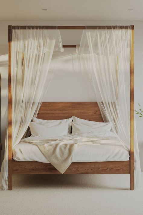 Indulge in your serene retreat at our new Beach Point Sandringham project. The natural wood canopy bed, soft textures and minimalist decor create an inviting space perfect for relaxation. Linen Canopy, Wood Canopy Bed, Wood Canopy, Tranquil Bedroom, Canopy Bed, Primary Bedroom, Minimalist Decor, Soft Textures, Reno