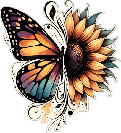 Butterfly With Flower Tattoo, Flower Butterfly Drawing, Tropical Tattoos For Women, Butterfly And Sunflower Tattoo, Butterflies Quotes, Butterfly Wing Tattoo, Purple Butterfly Tattoo, Butterfly Tattoos Images, Half Butterfly