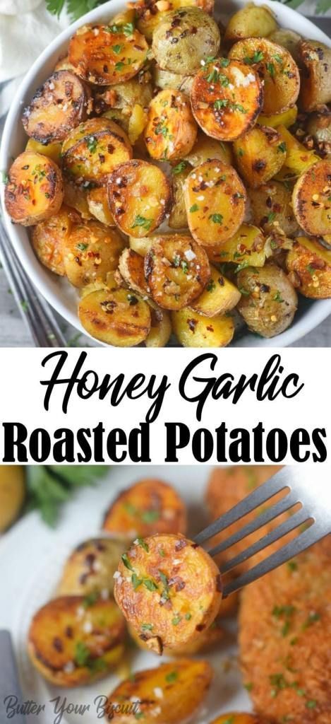 Crispy Honey Garlic Rosemary Potatoes, Balsamic Roasted Potatoes, Honey Garlic Potato Recipes, Honey Baked Potatoes, Honey Garlic Roasted Potatoes, Honey Golden Potato Recipes, Hot Honey Potatoes, Honey Glazed Potatoes, Healthy Yukon Gold Potato Recipe