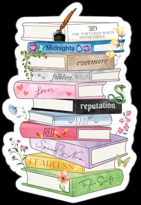 Taylor Swift Book, Self Care Gifts, Scrapbook Letters, Preppy Stickers, Homemade Stickers, Bubble Stickers, Taylor Swift Posters, Selling Design, Book Stack