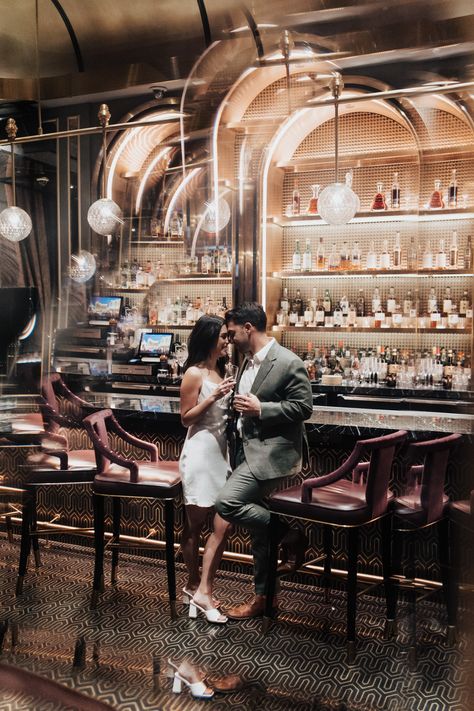 Bar Prenup Shoot, Vintage Classy Engagement Photos, Cocktail Engagement Photos, Cocktail Bar Engagement Photos, Speakeasy Engagement Photos, Restaurant Engagement Photos, Bar Engagement Shoot, Engament Pictures, Vintage Inspired Engagement Photos