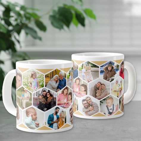 Geometric Photo, Modern Mugs, Multi Picture, Customized Photo Gifts, Hexagon Design, Mug Gifts, Honeycomb Pattern, Kids Nursery Decor, Photo Template