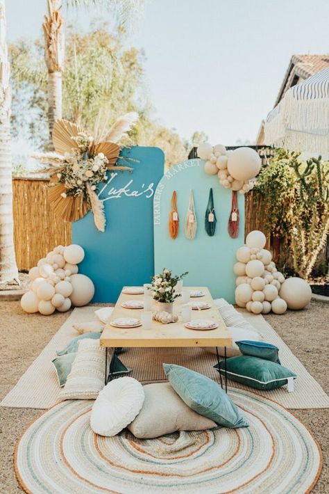 Kara's Party Ideas Boho Modern Farmers' Market Party | Kara's Party Ideas Modern Panel Wall, Market Birthday Party, Surfer Baby Shower, Selfie Backdrop, Boho Unicorn, Farmers Market Birthday Party, Farmers Market Party, Surf Birthday Party, Modern Backdrop