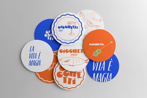 Coasters designed for Cicchetti, a restaurant focusing solely on happy hour and bringing aperitivo culture to the states Design Pitch Deck, Diner Branding, Cocktail Book Design, Typography Logo Fonts, Pitch Deck Design, Branded Coasters, Drinks Packaging Design, Cool Coasters, Cool Restaurant