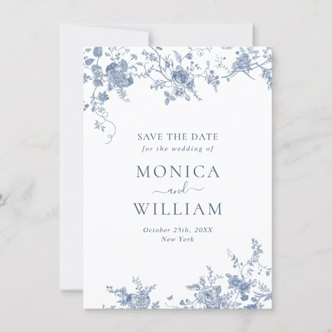 French Blue Wedding, Wedding Qr Code, Floral Save The Dates, Photo Save The Date, Wedding Party Invites, Wedding Invitation Card Design, Blue French, Flower Wedding Invitation, Blue Wedding Invitations