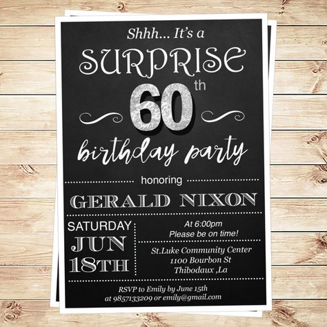 60th Birthday surprise party invitations by DIYPartyInvitation Surprise 30th Birthday, Surprise Party Invitations, 60th Birthday Party Invitations, 30th Birthday Party Invitations, Surprise Birthday Invitations, 70th Birthday Invitations, Surprise Birthday Party, 30th Birthday Party, 60th Birthday Invitations