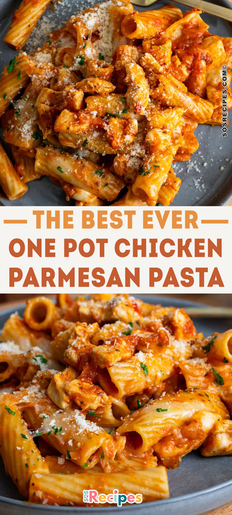 Love Chicken Parmesan but want an easier version? Try this delicious Chicken Parmesan Pasta recipe! It combines tender chicken, perfectly cooked pasta, rich marinara sauce, and melted cheese in one easy dish. This quick, comforting meal is perfect for busy weeknights or cozy family dinners. Make this easy Chicken Parmesan Pasta recipe and enjoy all the classic flavors in a simple, crowd-pleasing dinner! One Pot Chicken Parmesan Pasta, One Pot Chicken Parmesan, Chicken Parmesan Pasta Recipe, Italian Chicken Pasta Recipes, Turkey Meals, Recipe Inspirations, Italian Chicken Pasta, Pasta Alfredo, Chicken Parmesan Pasta