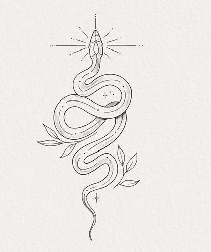 Tattoo Ideas Female Hand For Women, 3-4 Inch Tattoo, Medusa Tattoo Subtle, Small Snake With Flowers Tattoo, Simple Snake Tattoo Stencil, Snek Tattoo, Snake Leaves Tattoo, Snake Line Art Tattoo, Snake Sternum Tattoo Women