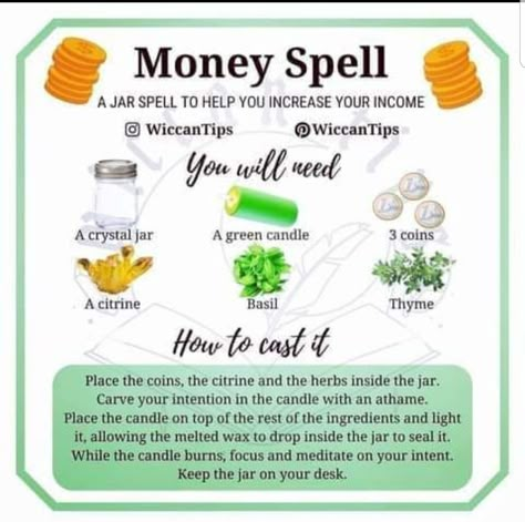 Money Spell Jar Ingredients, Money Spell Herbs, Easy Money Spell Jar, Money Herbs Witchcraft, Money Spell Jars, Money Witchcraft, Herbs For Money Spells, Money Jar Spell, Herbs For Money Spell Jar