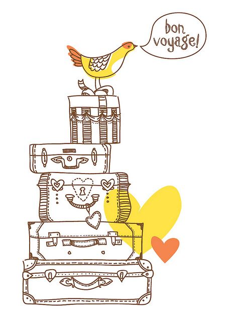 Bon voyage to the "love birds"!!!! Bon Voyage Illustration, Bon Voyage Quotes, Bon Voyage Banner, Bon Voyage Diy Cards, Bon Voyage Invitations, Bon Voyage Cards, Golden Puppies, Travel Picture Ideas, Bullet Journal Doodles