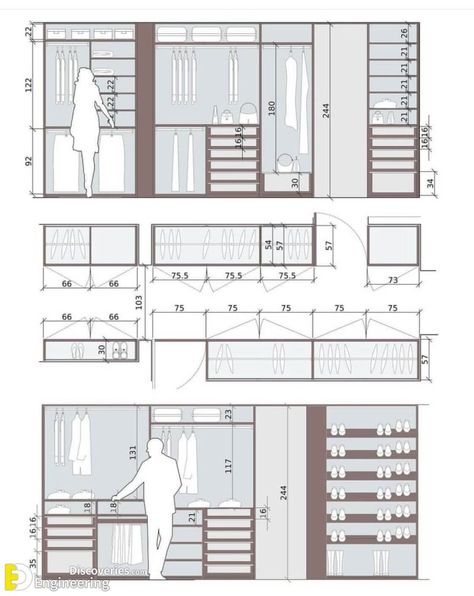 35 Standard Wardrobe Dimension Ideas - Engineering Discoveries Closet Organization Designs, Closet Dimensions, Wardrobe Dimensions, Dressing Room Closet, Walking Closet, تصميم داخلي فاخر, Closet Design Layout, Walk In Closet Design, Wardrobe Interior Design