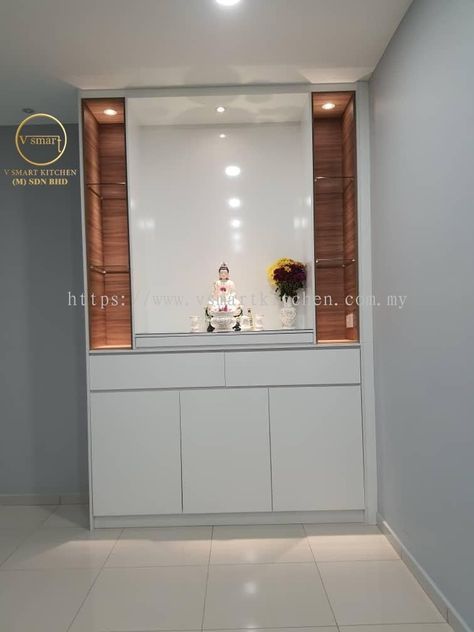 Penang,Butterworth PROMINENCE ALTAR CABINET from V SMART KITCHEN (M) SDN BHD Tv Wall Design With Altar, Puja Unit Design Modern, Altar Cabinet, Tv Unit With Altar, Altar Table Design, Puja Unit Design, Chinese Altar Design, Buddhist Altar Design, Buddhist Altar Home