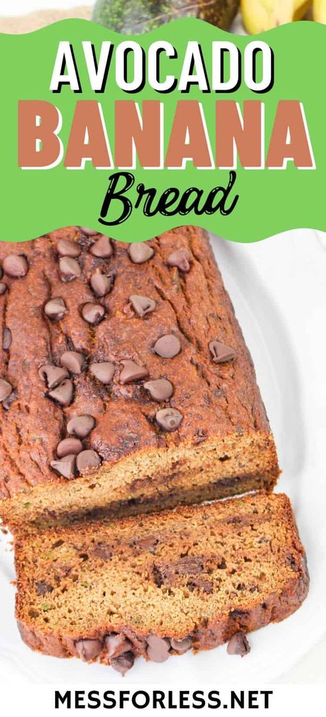 This Avocado Banana Bread Recipe offers a delightful twist on a classic favorite, blending the natural sweetness of ripe bananas with the creamy richness of avocado. It's an ideal choice for breakfast or a nutritious snack, and a fantastic way to utilize those overripe bananas and avocados lingering on your countertop. Avocado Bread Recipe, Avocado Banana Bread, Avocado Bread, Banana Chocolate Chip Cookies, Recipes Using Bananas, Homemade Baked Bread, Banana Bread Ingredients, Tasty Bread Recipe, Homemade Bread Easy