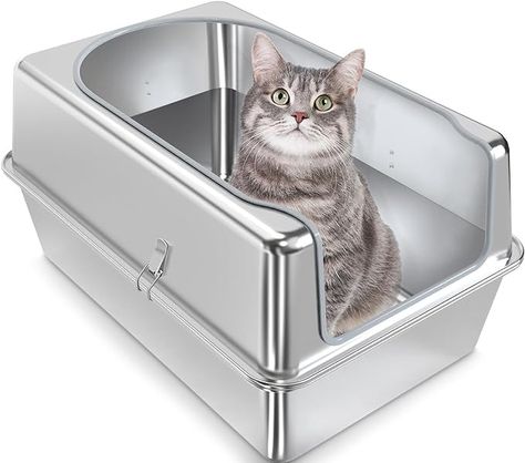 Amazon.com : Stainless Steel Litter Box - Entirely Metal high Side Litter Box - XXL Stainless Steel Cat Litter Box for Big Cats & Multiple Cats Use-Rugged & Easy to Clean,Odor Free : Pet Supplies Diy Litter Box, Multiple Cats, Home Board, Stainless Steal, Cat Stuff, Cat Litter Box, Cat Supplies, Litter Box, Cat Litter