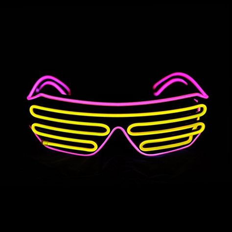 Aquat Light Up Neon Shutter Glasses LED Electroluminescent EL Wire Costumes Eyeglasses For Party RB03 (Pink + Yellow) El Wire Costume, Glow Costume, Led Sunglasses, Edm Party, Glowing Glasses, Rave Glasses, Neon Rave, Light Up Costumes, Rave Concert