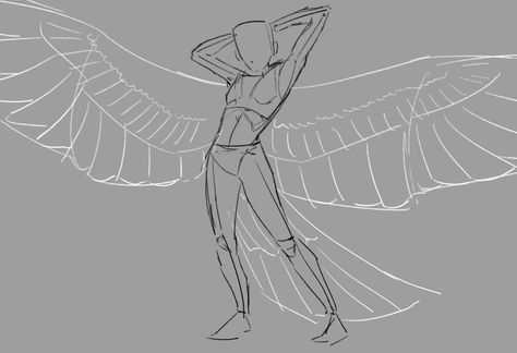 Pose Reference Drawing With Wings, Winged Base Drawing, Poses For Characters With Wings, Winged People Drawing Reference Pose, People With Wings Reference, Winged Pose Reference, Wings Drawing Base, Humans With Wings Art, Wing Art Reference