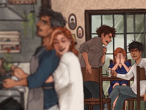 Harry Potter Family Fanart, Next Gen Harry Potter Fan Art, Older Harry Potter Fanart, Stacie Dash, Harry Potter Next Generation Fan Art, Cursed Child Fanart, Golden Trio Fanart, Marauders Harry Potter, Scorpius And Rose