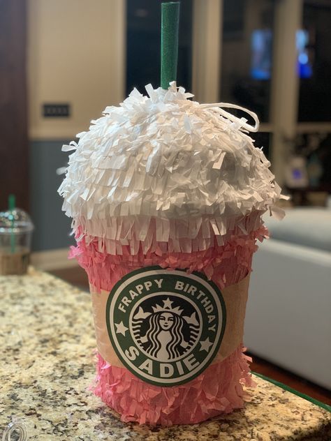 Pink Starbucks Birthday Party Ideas, Starbucks Pinata, Starbucks Birthday Ideas, Starbucks Birthday Party, 12th Birthday Party Ideas, Starbucks Party, Birthday 13, Starbucks Birthday, Tiffany Party