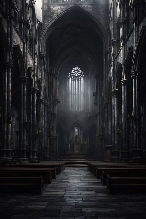 Dark cathedral mediavel gigantic and gloomy 0 Gothic Churches Aesthetic, Dark Chapel Aesthetic, Dark Fantasy Cathedral, Medieval Gothic Architecture, Cathedral Aesthetic Dark, Gothic Cathedral Interior, Fantasy Church Art, Dark Cathedral Aesthetic, Fantasy Chapel